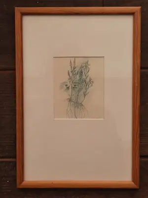 Eric de Haan - Portret met plant - potlood - 1976 - ingelijst - 25577 kopen? Bied vanaf 30!