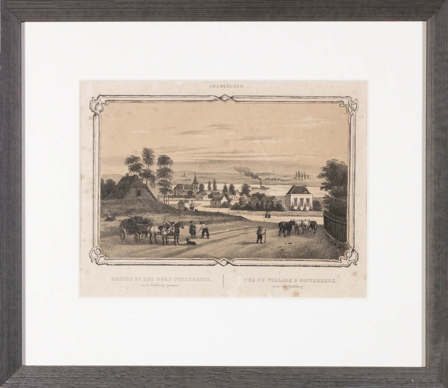 Frederik Lodewijk Huygens - Litho, Gezigt op het dorp Oosterbeek - Ingelijst kopen? Bied vanaf 20!