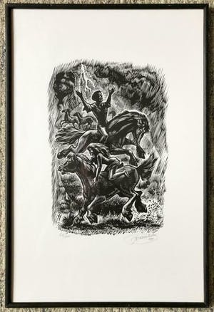 Ivo Damme - Linosnede 'De Walkurenrit' (fraai gelijst!) kopen? Bied vanaf 45!