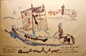 Anton Heyboer - Met zijn boot de Y.M.348 in de haven van Ymuiden . verkocht voor € 200!