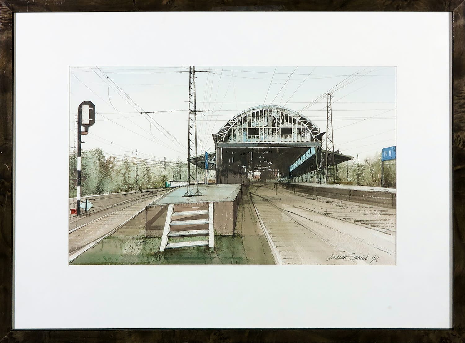 Ciano Siewert - Aquarel, Station Haarlem - Ingelijst verkocht voor € 1!