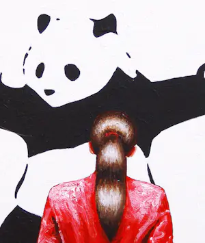 Gerard Boersma - Shooting Panda (Vrouw genietend van schilderij Banksy) kopen? Bied vanaf 125!