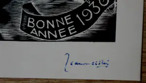 Jeanne Bieruma Oosting - Houtsnede Nieuwjaarswens: Veel heil en zegen - 1937 kopen? Bied vanaf 75!