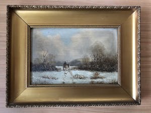 H. Hermans - Prachtig sneeuwlandschap in de bossen met boerenkar en paard. kopen? Bied vanaf 45!