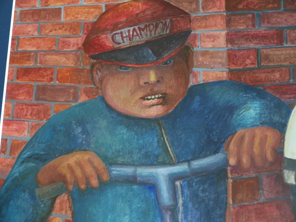 An Beerman - Gouache , Jongens met step - ingelijst - 93 x 73 cm - ca 1975  kopen? Bied vanaf 100!