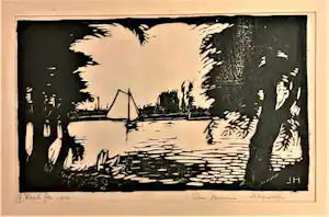 Johan Haak - Bijzondere houtsnede van Johan Haak op papier "zeilschip in landschap" kaufen? Bieten Sie von 30!