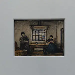 Jakob Smits - Gesigneerde tekening / aquarel - Figuren in een interieur kopen? Bied vanaf 50!