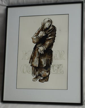 Niet of onleesbaar gesigneerd - 2x Ingelijste inkttekening , “Berthold Brecht & Mutter Courage” kopen? Bied vanaf 1!