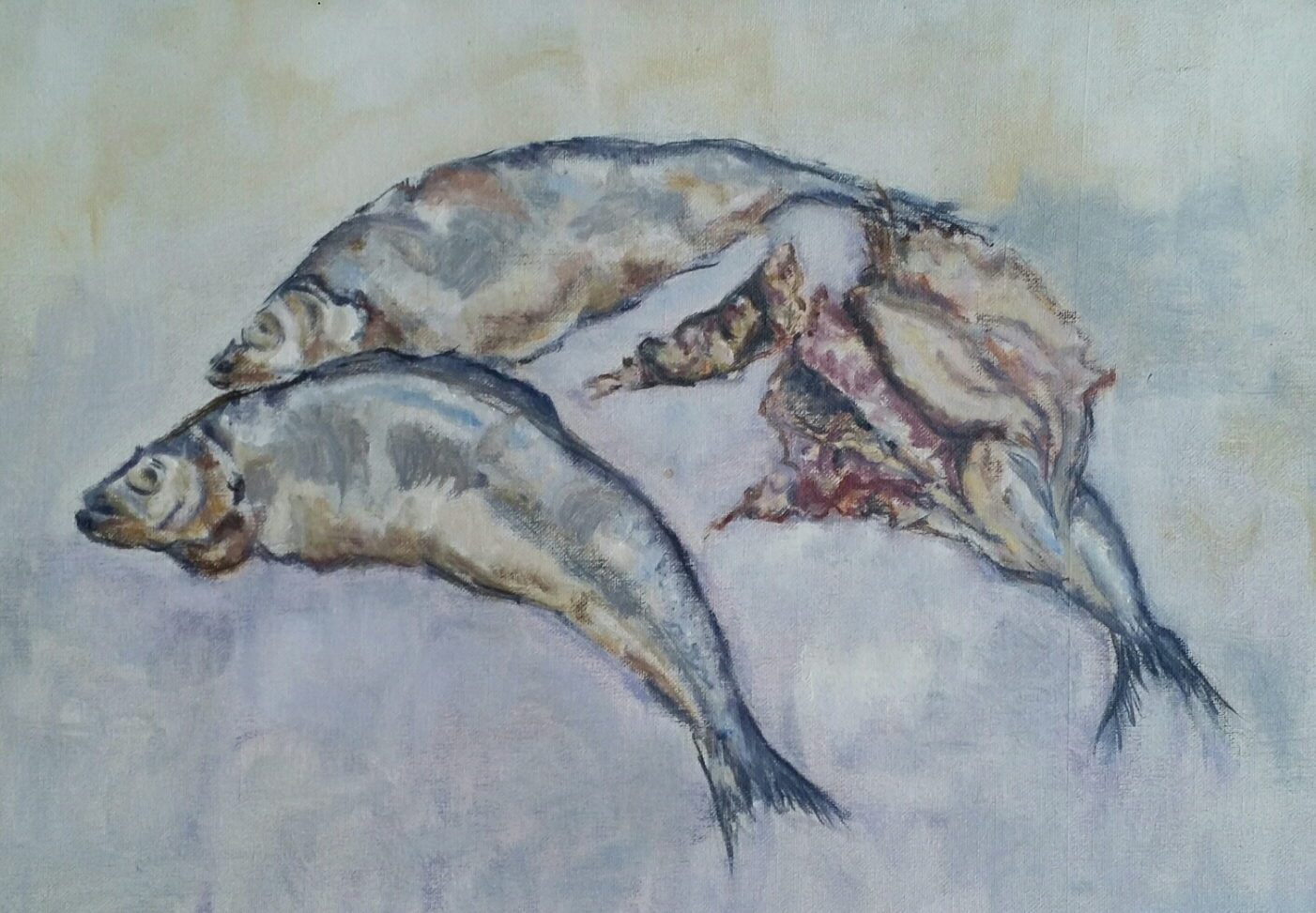 Niet of onleesbaar gesigneerd - Stilleven met vissen. Olieverf. kopen? Bied vanaf 1!