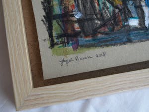 Jasper Banen - Acrylverf, pastel, potlood en pen op karton , “Haven” - ingelijst – 2018 kopen? Bied vanaf 10!