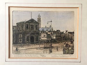 Willem Veldhorst - "Hofplein te Rotterdam" Kleurets, Ingelijst kopen? Bied vanaf 25!