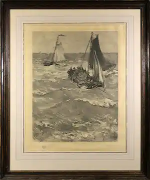 Hendrik Willem Mesdag - & C.L. Dake - Botters op zee - Ingelijst verkauft für € 450!