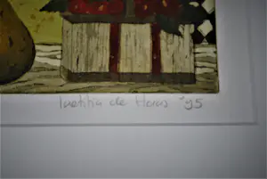 Laetitia de Haas - Uitzicht (met stilleven) - prachtig ingelijste kleurets uit 1995 kopen? Bied vanaf 45!