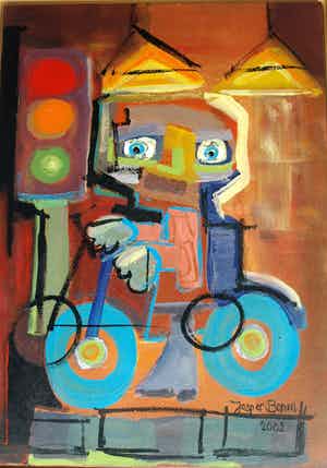 Jasper Banen - Acrylverf op doek, ingelijst , “Stoplicht” – 2002 vendu pour 195€ !