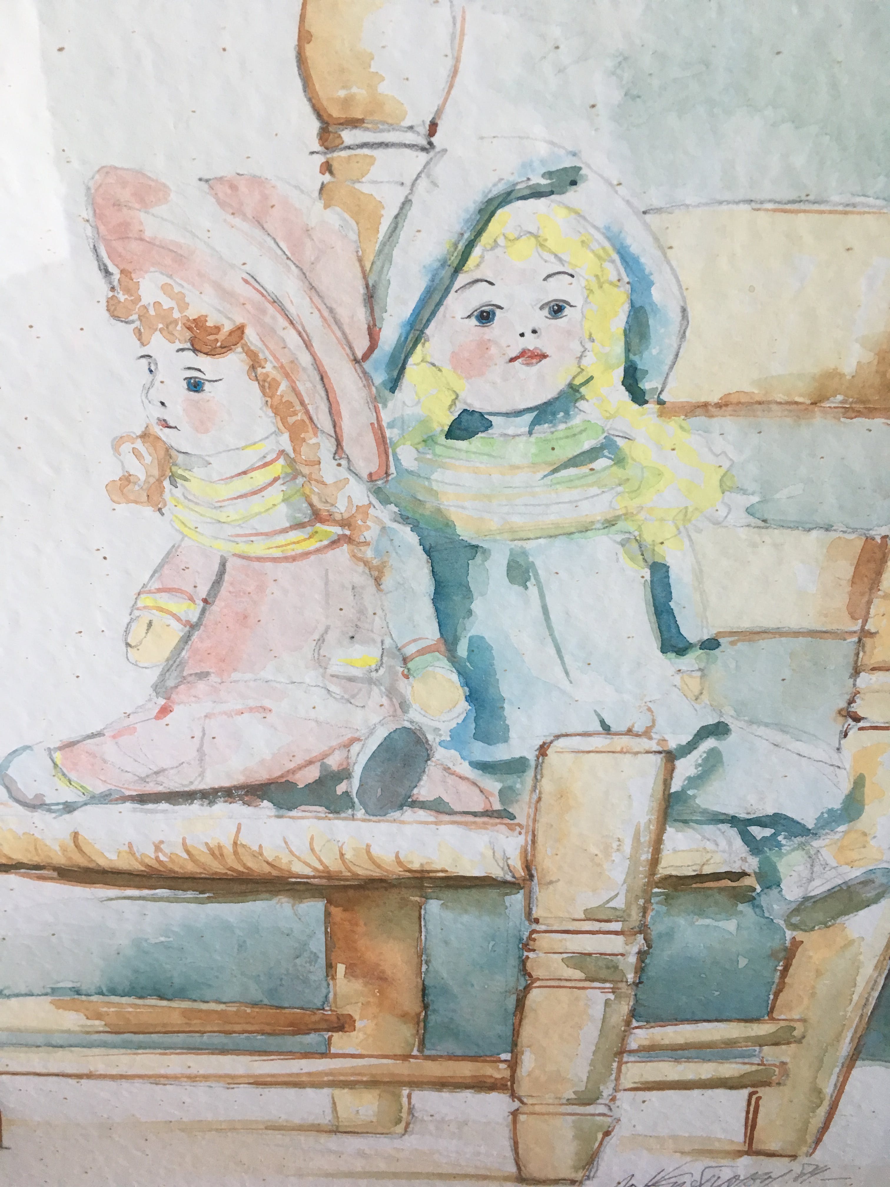 Ad Verstijnen - Aquarel met poppen, ingelijst. kopen? Bied vanaf 35!