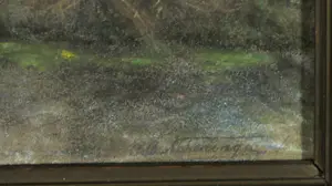 Niet of onleesbaar gesigneerd - Tekening in pastelkrijt, landschap met boerderij - Ingelijst kopen? Bied vanaf 1!