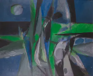 Wim Straatman - Olieverf op doek, F.R. in zwart, groen en blauw - Ingelijst (Groot) kopen? Bied vanaf 1!