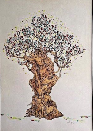 Niet of onleesbaar gesigneerd - Bloeiende Mensenboom (groot intrigerend werk) kopen? Bied vanaf 10!