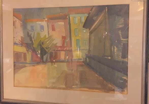 Frans Hollaardt - gouache, straat met mensen kopen? Bied vanaf 95!
