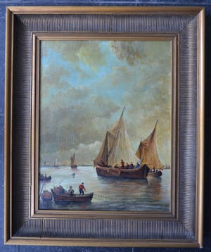 Niet of onleesbaar gesigneerd - Bootjes voor de kust - Olieverf op doek - Gesigneerd kopen? Bied vanaf 10!