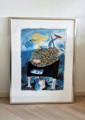 Michel van Overbeeke - Litho met Bladgoud - The Kiss - Ingelijst kopen? Bied vanaf 75!