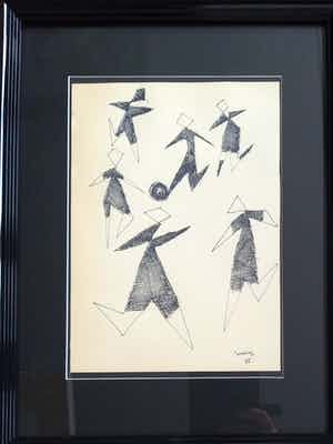 Siep van den Berg - Voetballers - inkt op papier 1955 verkocht voor € 125!