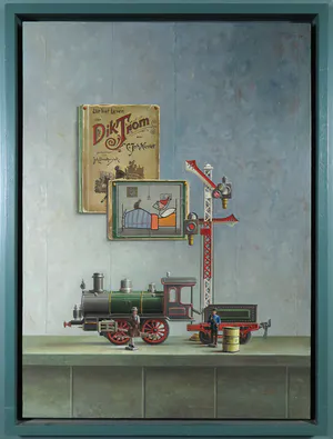 Piet Gutter - Sfeervol realistisch olieverf op paneel, Märklin & Dik Trom - Ingelijst kopen? Bied vanaf 2000!
