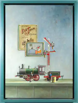 Piet Gutter - Sfeervol realistisch olieverf op paneel, Märklin & Dik Trom - Ingelijst verkocht voor € 2000!