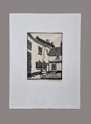 Toon van de Muysenberg - monochrome jaren 30 houtsnede op Japans - Limburgse binnenplaats kopen? Bied vanaf 37!