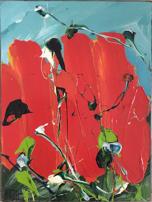 Ad van Hassel - 2 Rode Tulpen | kleurrijk olieverf schilderij kopen? Bied vanaf 45!