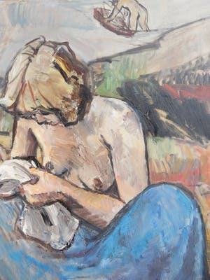 Herman Stoel - 'Naaistertje' - olieverf uit 1973 kopen? Bied vanaf 850!