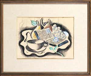 Raoul Hynckes - Pastel- en inkttekening, Stilleven met theekop verkocht voor € 850!