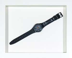 Keith Haring - Handgesigneerde horloge, Swatch blanc sur noir verkocht voor € 1!