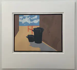 Coos Dieters - kleurenzeefdruk - 'Twee vuilnisemmers' - 1975 (Kleine oplage) kopen? Bied vanaf 20!