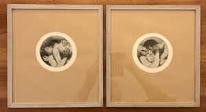 Aat Veldhoen - Twee etsen - erotiek : vrijend stel verkocht voor € 100!