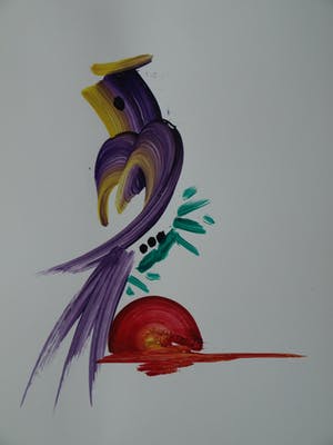 Niet of onleesbaar gesigneerd - ‘Gekaligrafeerde’ acrylverf op papier , Japan , Vogels en vlinders – ingelijst kopen? Bied vanaf 1!