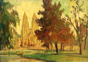 Niet of onleesbaar gesigneerd - C4373-4 - parkgezicht met kathedraal verkocht voor € 10!