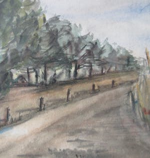 Niet of onleesbaar gesigneerd - Aquarel zandpad langs bosrand - T. Kramer kopen? Bied vanaf 1!