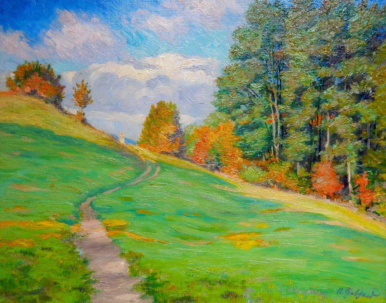 Adolf Gebhard - Wiesenpfad bei Schleiden, Ölgemälde signiert verkocht voor € 270!