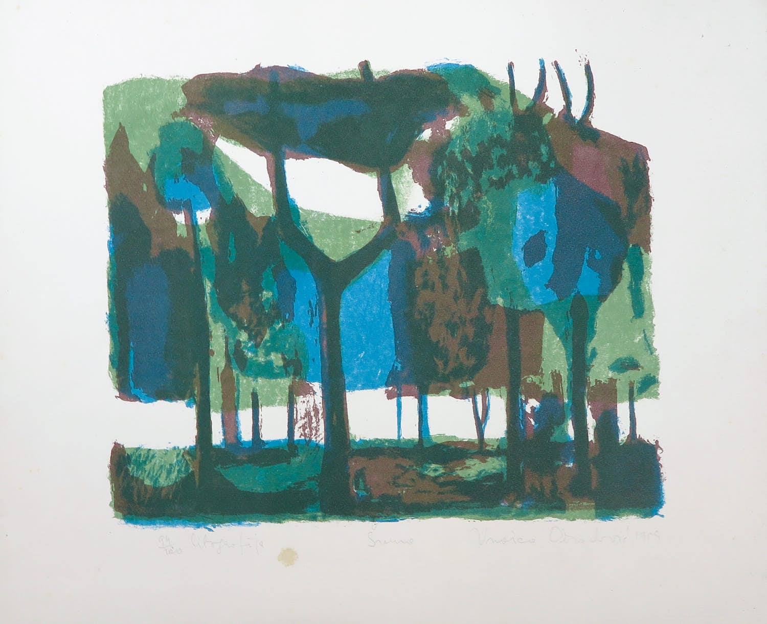 Niet of onleesbaar gesigneerd - Litho, Bos kopen? Bied vanaf 1!