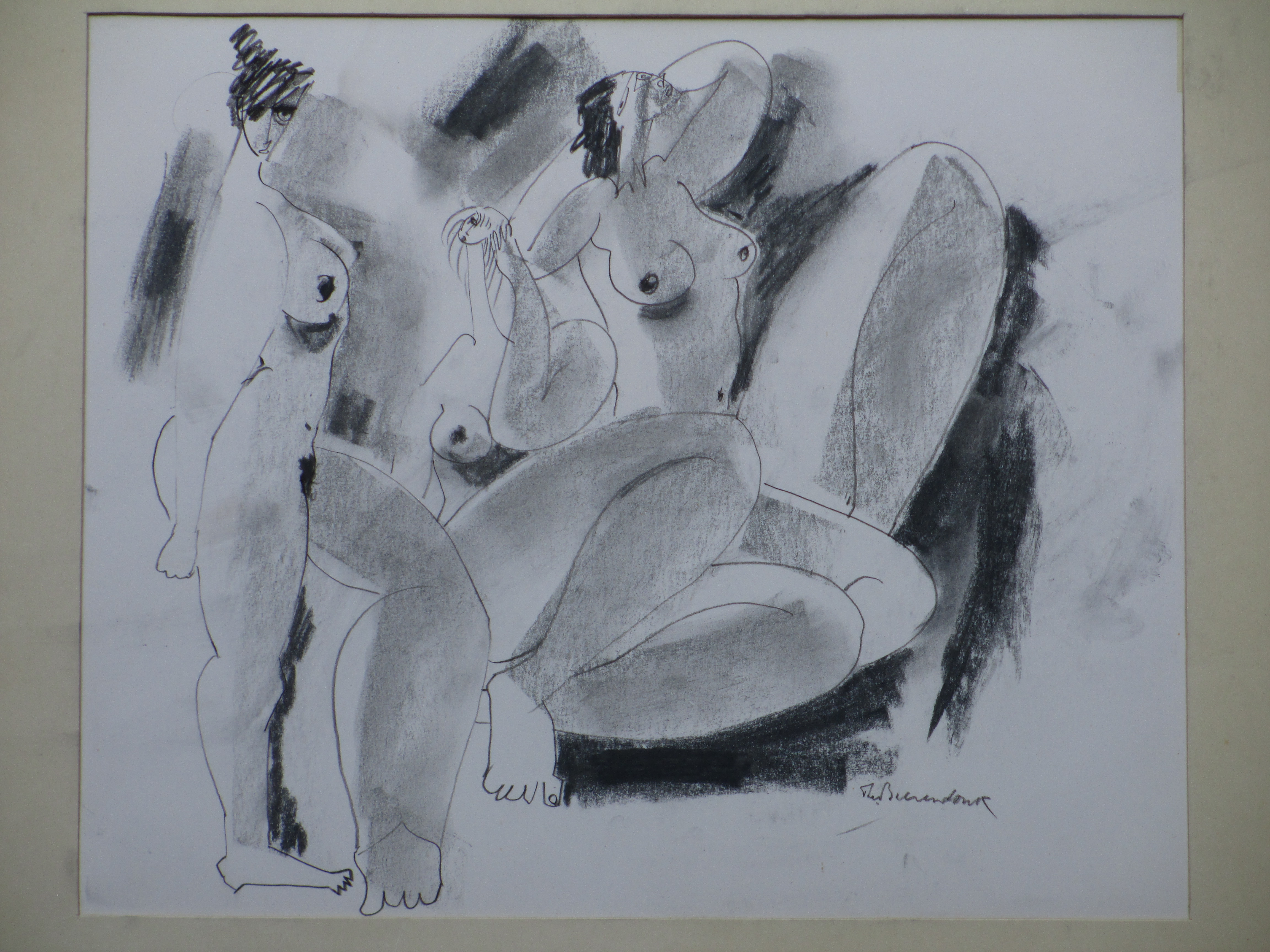 Theo Beerendonk - Drie pronte vrouwen - Tekening kopen? Bied vanaf 55!