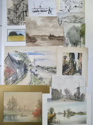 Niet of onleesbaar gesigneerd - 12 x Aquarel/Tekening div. Kunstenaars Landschap kaufen? Bieten Sie von 1!