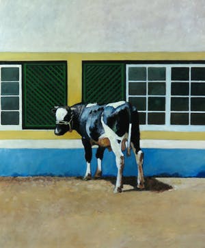 Marleen Felius - Olieverf op doek, Koe voor boerderij - Ingelijst kopen? Bied vanaf 150!