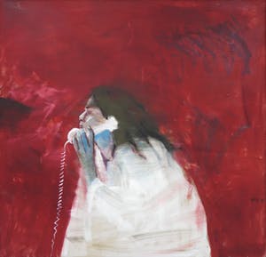 Corrie van Heyst - Olieverf op doek, Vrouw met telefoon - Ingelijst (Zeer groot) kopen? Bied vanaf 150!