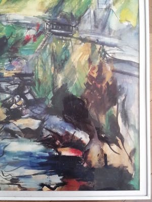 Bob ten Hoope - Kleurrijk bergland met vallei en huizen. kopen? Bied vanaf 150!