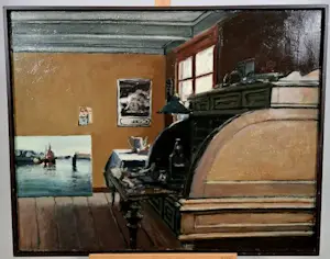 Leon Spierenburg - Ingelijste acrylverf op doek: Interieur atelier Scheepmakersdijk, Haarlem kopen? Bied vanaf 499!