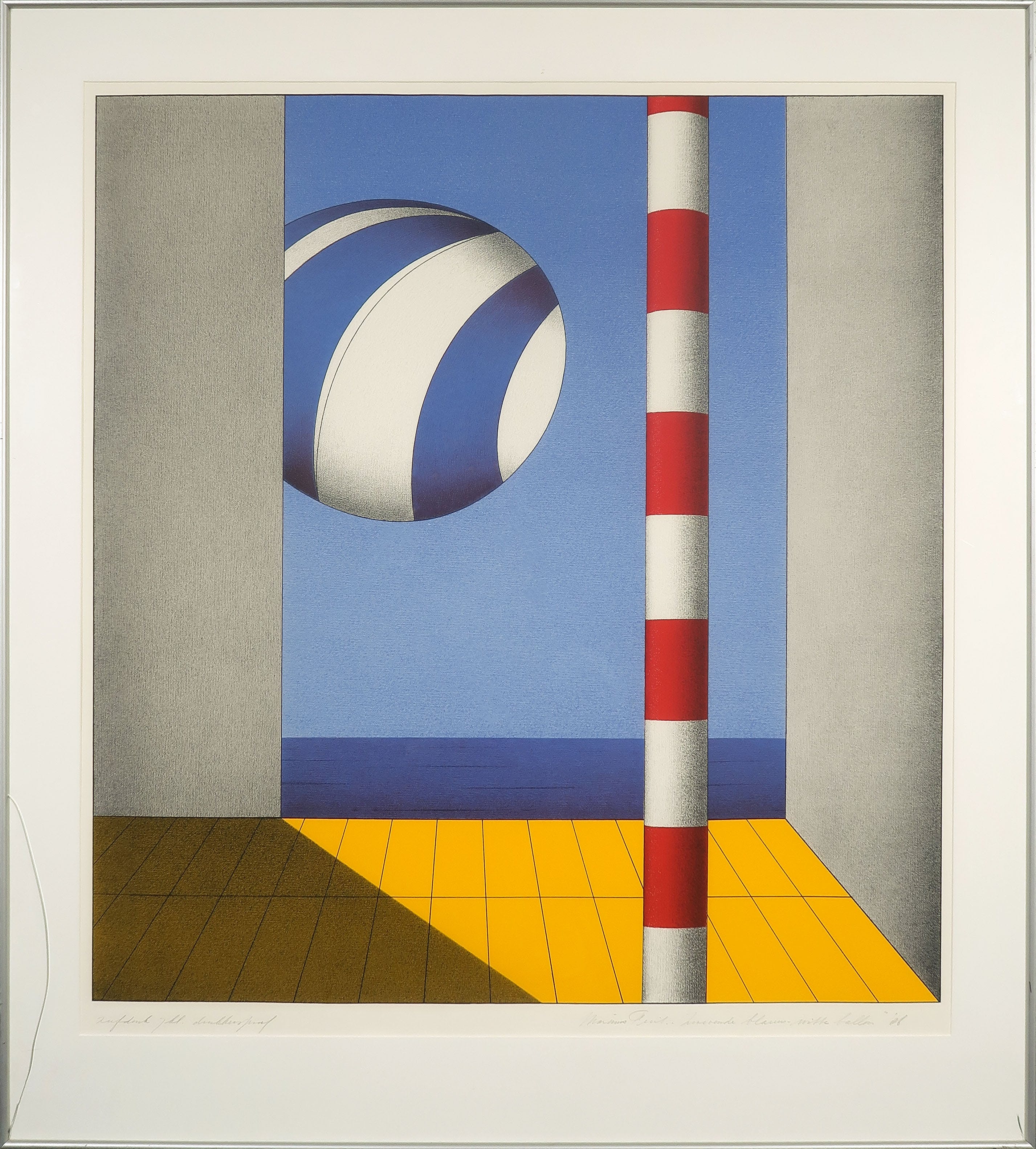 Marinus Fuit - Zeefdruk, Zwevende blauw-witte ballon - Ingelijst (Groot) kopen? Bied vanaf 50!