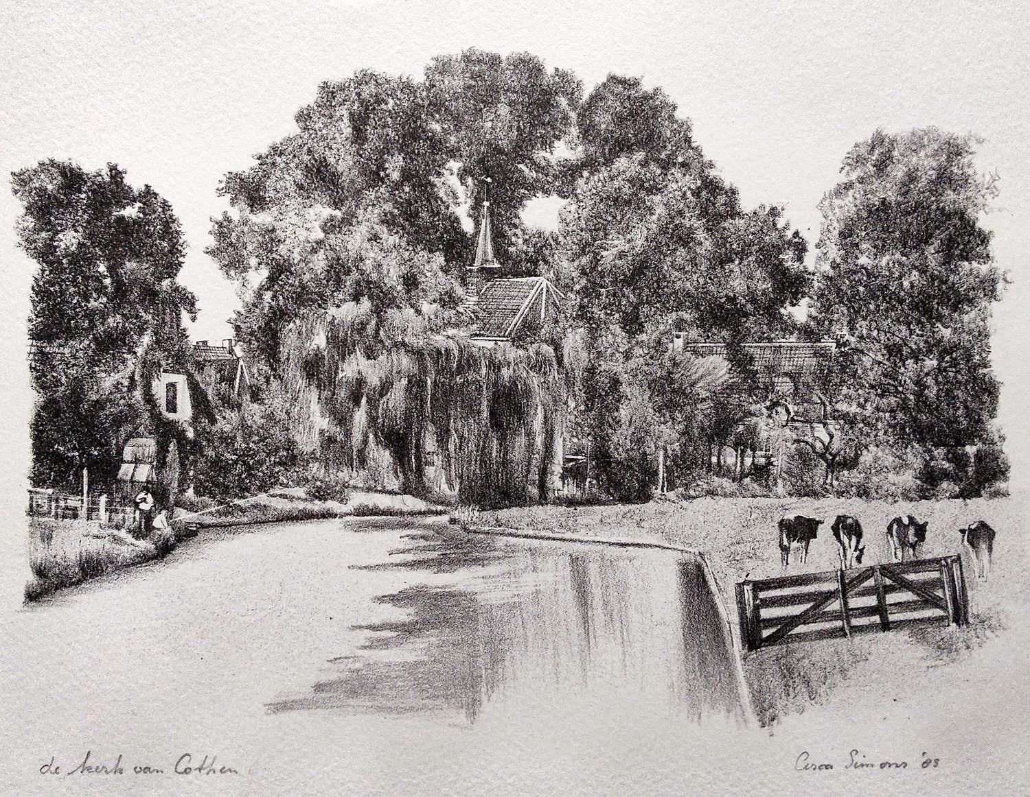 Cisca Simons - De kerk van Cothen - litho uit 1985 kopen? Bied vanaf 1!