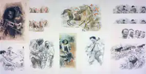 Buy Piet Klaasse - Litho, Lot van 11 litho's muzikanten & paarden? Bid from 90!
