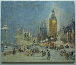 Niet of onleesbaar gesigneerd - Olieverf en zand , Wintergezicht Londen (?) – gesigneerd - 50 x 60 cm kopen? Bied vanaf 10!